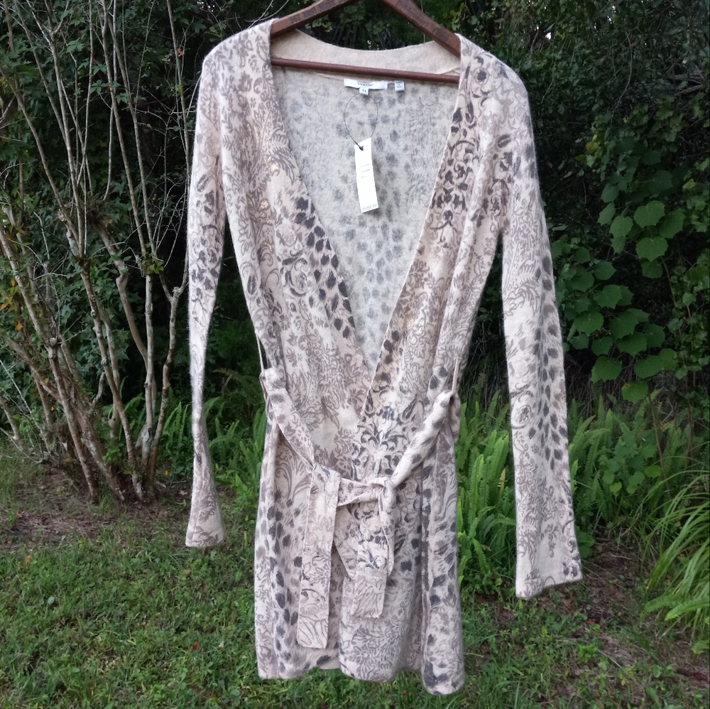 Vertigo Paris Lambswool/Angora Animal Print Long Sweater with Belt